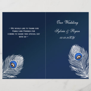 Elegant blue peacock folded Wedding program
