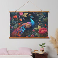 Elegant Blue Peacock in Colourful Garden
