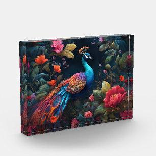 Elegant Blue Peacock in Colourful Garden Photo Block