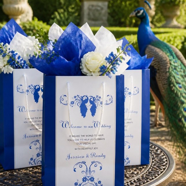 Elegant Blue Peacock Wedding Welcome Gift Bag (Creator Uploaded)