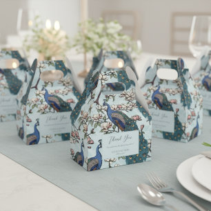 Elegant Blue Peacocks and Flowers Blue Favour Box