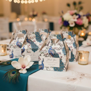 Elegant Blue Peacocks and Flowers Ivory Favour Box