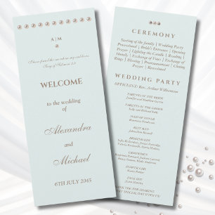 Elegant Blue Pearl Christian Wedding Program Programme