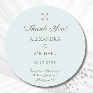 Elegant Blue Pearl Christian Wedding Thank You Classic Round Sticker