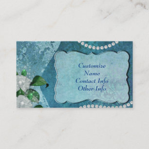 Elegant Blue Pearl & Lace Vintage Personalised Business Card