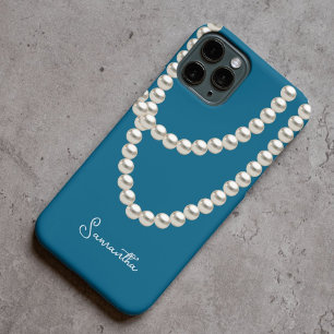 Elegant blue Pearl necklace iPhone 15 Pro Max Case