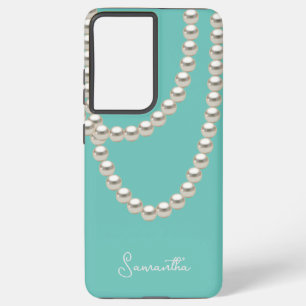 Elegant blue Pearl necklace Samsung Galaxy Case