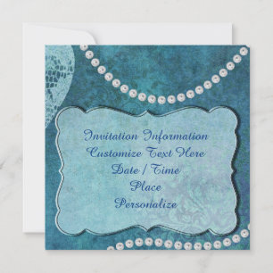 Elegant Blue Pearls Invitation & Announcement Card