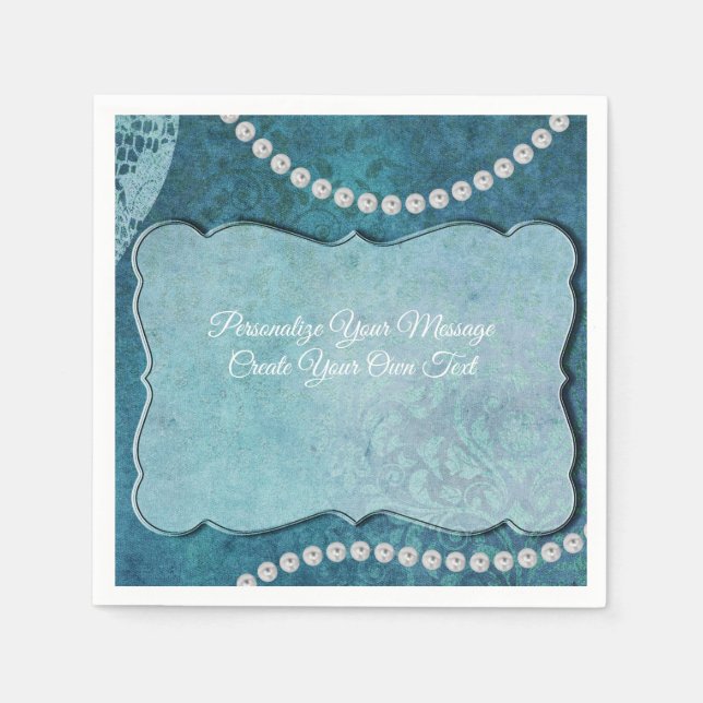 Elegant Blue Pearls Personalise Special Occasions Napkin (Front)