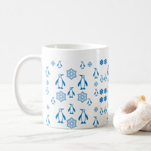 Elegant Blue Penguins With Snowflakes Pattern Coffee Mug