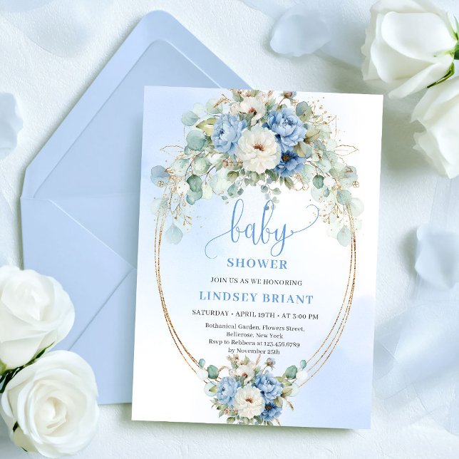 Elegant Blue Peonies Greenery Baby Shower Invite (Elegant Blue Peonies Greenery Baby Shower Invite

)