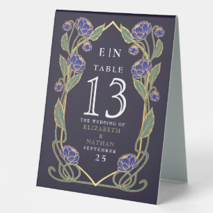 Elegant Blue Peony Art Nouveau Floral Wedding