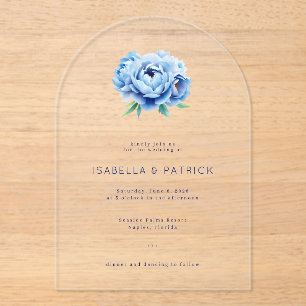 Elegant Blue Peony Wedding Invitation