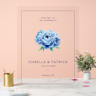 Elegant Blue Peony Wedding Invitation Acrylic Sign