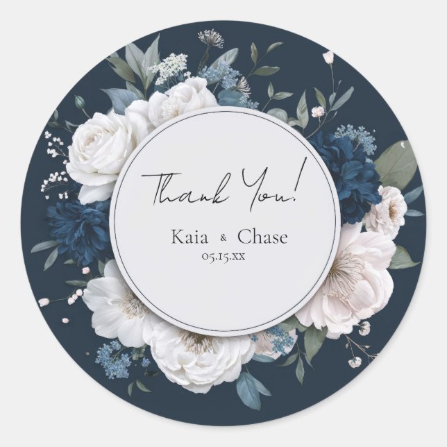 Elegant Blue Peony Wedding Sticker (Front)