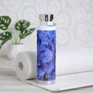Elegant blue periwinkle floral hydrangeas  water bottle