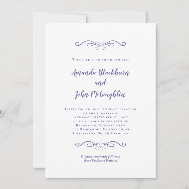 Elegant Blue Periwinkle Formal Wedding Invitation (Front)