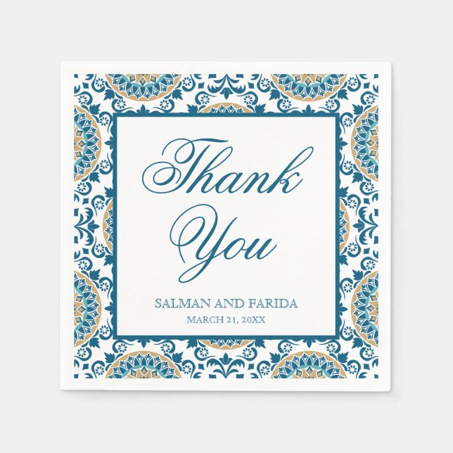 Elegant Blue Persian Mosaic Wedding Napkin (Front)