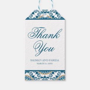 Elegant Blue Persian Mosaic Wedding Thank You Gift Tags