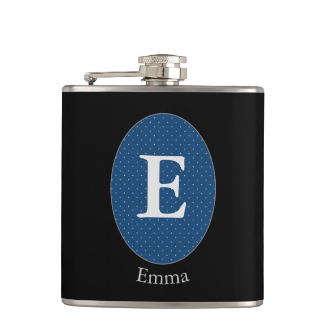 Elegant Blue Personalised Monogram Hip Flask (Front)