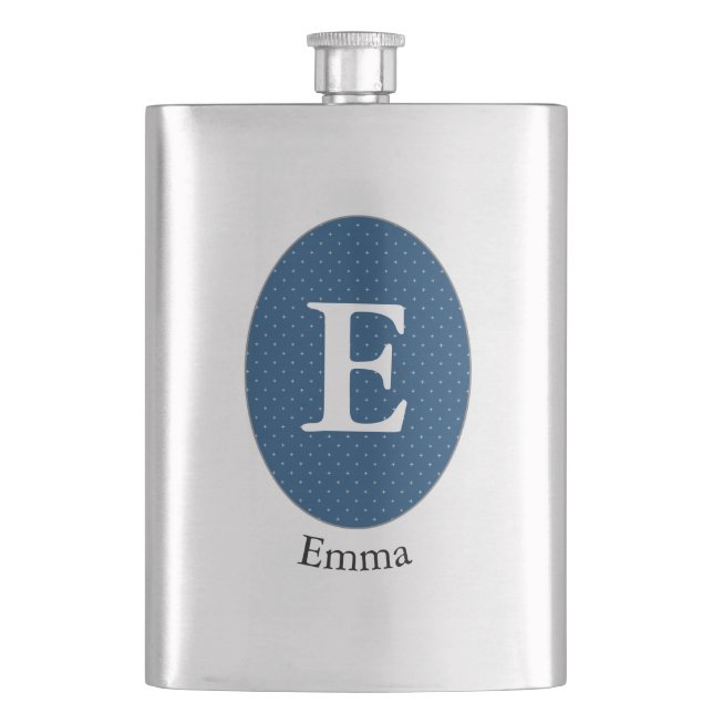 Elegant Blue Personalised Monogram Hip Flask (Front)