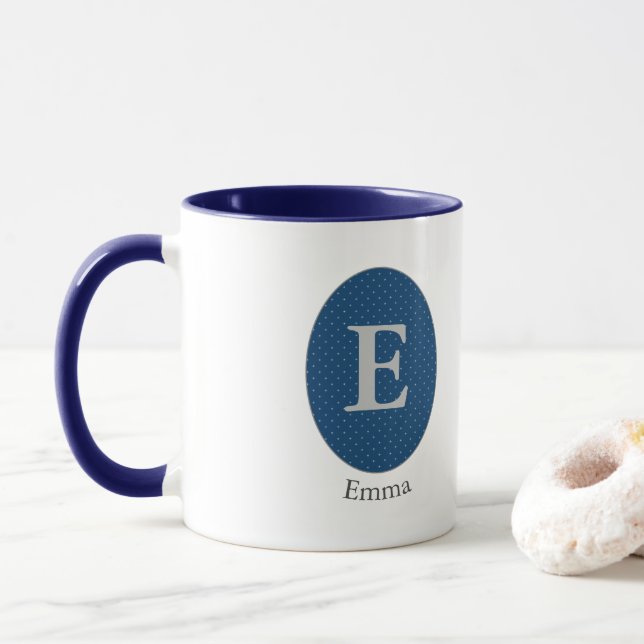 Elegant Blue Personalised Monogram Mug (With Donut)