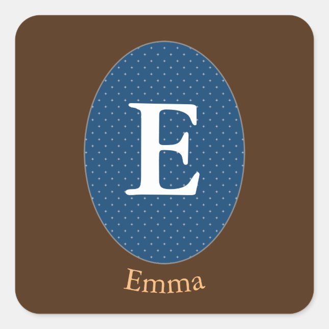 Elegant Blue Personalised Monogram Square Sticker (Front)