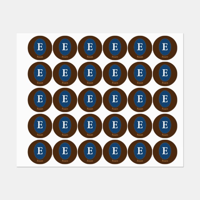 Elegant Blue Personalised Monogram Square Sticker (Sheet)