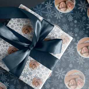 Elegant Blue Photo Christmas Wrapping Paper