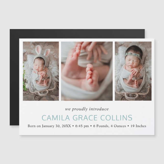 Elegant Blue Photo Collage Boy Birth Announcement (Front/Back)