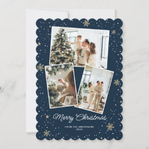 Elegant Blue Photo Collage Merry Christmas Card
