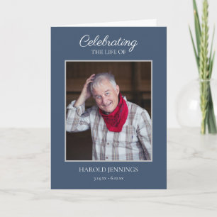 Elegant Blue Photo Funeral Memorial Programme