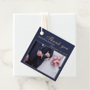 Elegant Blue Photo Script Wedding Favour Tags