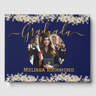 Elegant Blue Photo Spanish Graduated Signature Guest Book