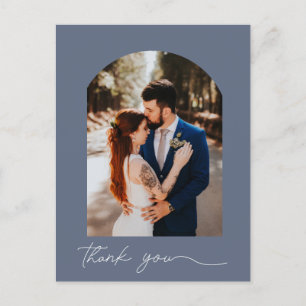 Elegant Blue Photo Wedding Thank You  Postcard