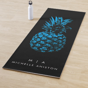Elegant Blue Pineapple Monogram Minimalist Custom Yoga Mat