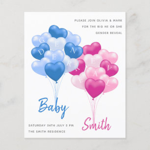 Elegant blue pink balloon gender reveal invitation