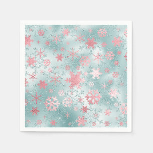 Elegant Blue Pink Christmas Snowflake Pattern Napkin
