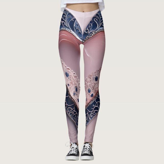Elegant Blue & Pink  Diamond Moon AI art  Leggings (Front)