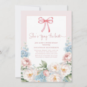 Elegant Blue Pink Floral Bow Bridal Shower Brunch Invitation