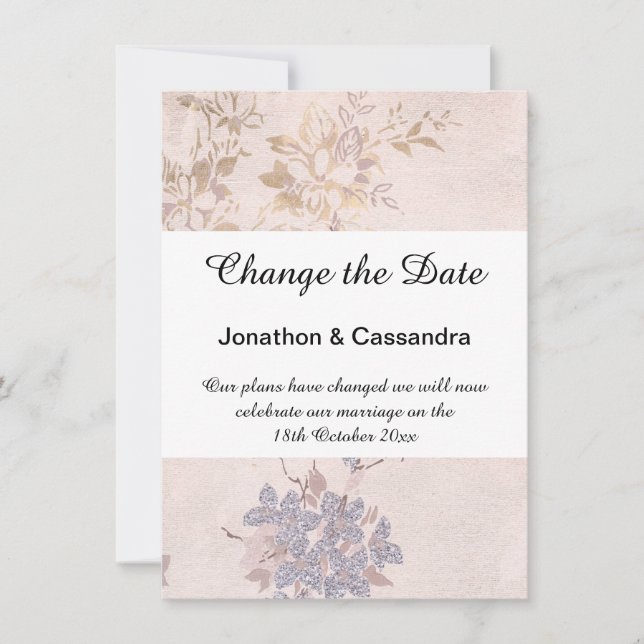ELEGANT BLUE PINK FLORAL CHANGE THE DATE (Front)