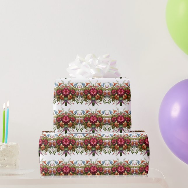 Elegant Blue Pink Floral Wrapping Paper (Party Gifts)