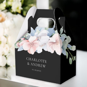 Elegant Blue Pink Flowers Wedding Favour Box