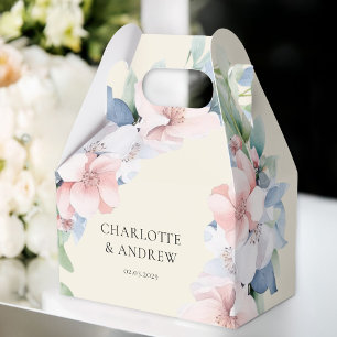 Elegant Blue Pink Flowers Wedding Favour Box