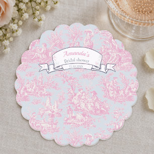 Elegant Blue Pink French Toile de Jouy Pattern Paper Coaster