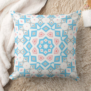 Elegant blue pink geometric retro pattern  cushion