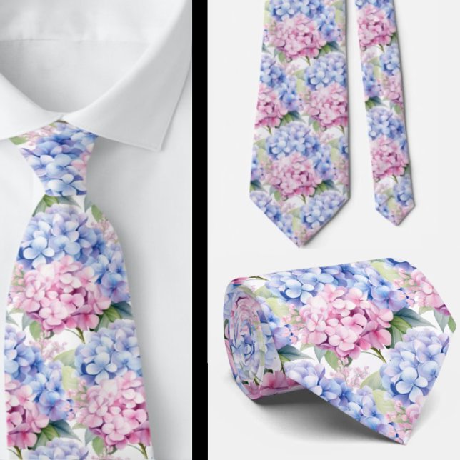 Elegant Blue Pink Hydrangeas Tie (Creator Uploaded)