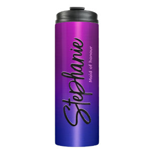 Elegant blue pink ombré monogram  thermal tumbler