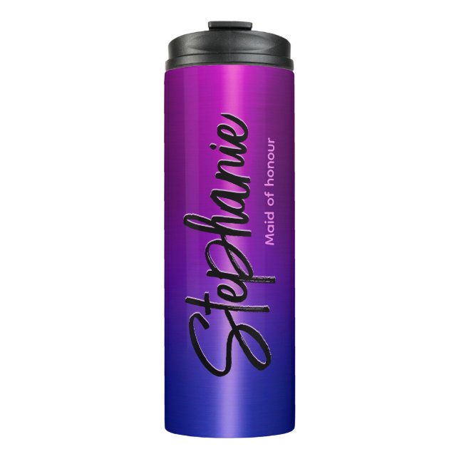 Elegant blue pink ombré monogram  thermal tumbler (Front)