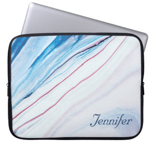 Elegant BLUE PINK PURPLE FAUX MARBLE PERSONALIZED Laptop Sleeve